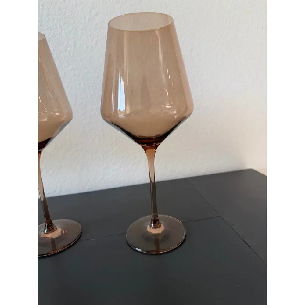Estelle Colored Glass Amber Smoke Stemmed Wine Glasses Set of 4 Poland